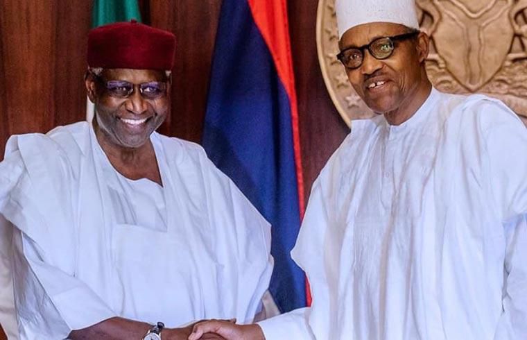 President Muhammadu Buhari and Abba Kyari. [Twitter/@BashirAhmaad]