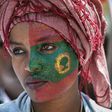 Follower: A woman's face is painted with the flag of the Oromo Liberation Front at celebrations in September 2018 to mark the return of the once-banned OLF to Addis Ababa