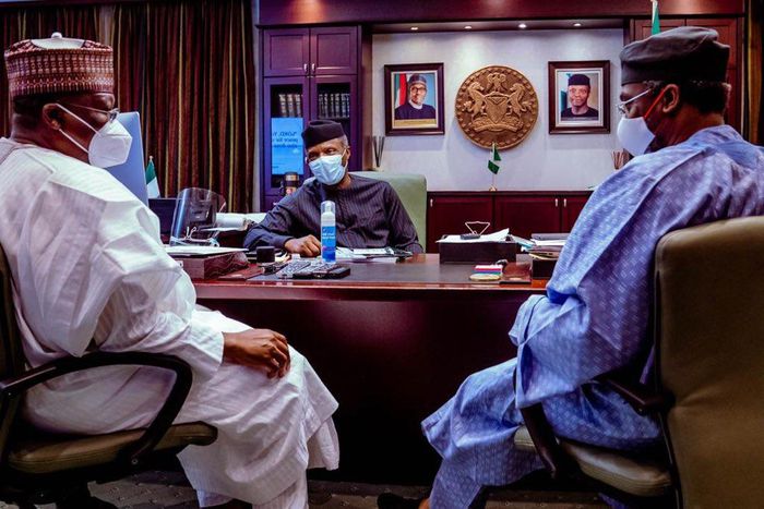 Vice President Yemi Osinbajo, President of the Senate, Ahmad Lawan and Speaker of the House of Representatives, Hon. Femi Gbajabiamila. [Twitter/@femigbaja]