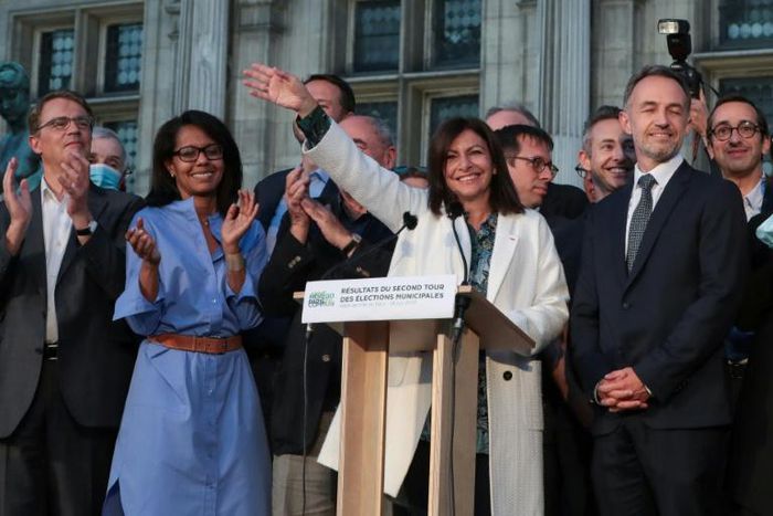 A victorious Anne Hidalgo after being elected to another term as Paris mayor