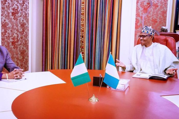 Governor Willie Obiano visits President Muhammadu Buhari in Aso Rock to update him on the flood situation in Anambra state. [Twitter/@BashirAhmaad]