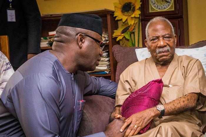 Ekiti State Governor, Dr Kayode Fayemi with Afenifere Leader, Pa Reuben Fasoranti (Western post)