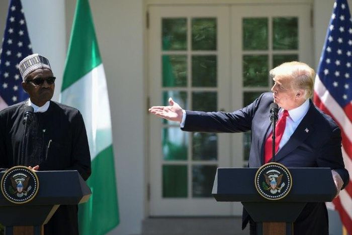US President Donald Trump and Nigerian President Muhammadu Buhari hold a joint press conference in the Rose Garden of the White House on April 30, 2018