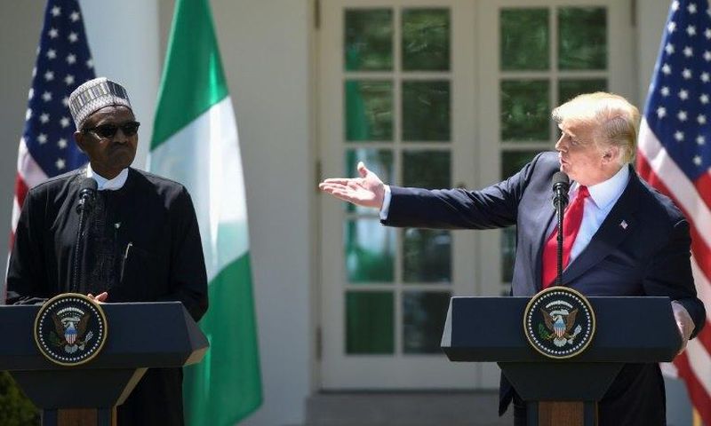 US President Donald Trump and Nigerian President Muhammadu Buhari hold a joint press conference in the Rose Garden of the White House on April 30, 2018