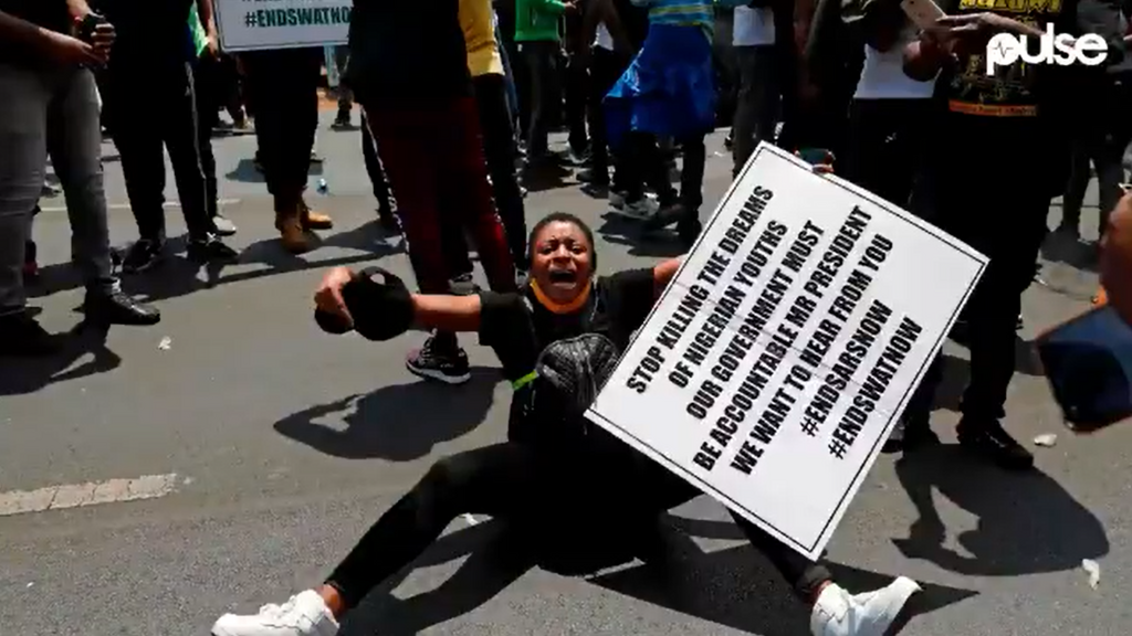 Nigerians living in South Africa protest in solidarity with youths back home protesting misgovernance and police brutality on Wednesday, Oct. 21, 2020 in Praetoria.  [Pulse]