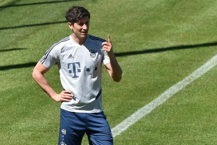 Football fans hope to see Bundesliga stars like Bayern Munich forward Robert Lewandowski, seen here training this week, back playing again next month.