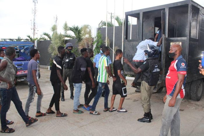 Lagos COVID-19 Task Force raids venue of 'surprise party,' arrests 60 youths. [Twitter/@LasepaInfo]