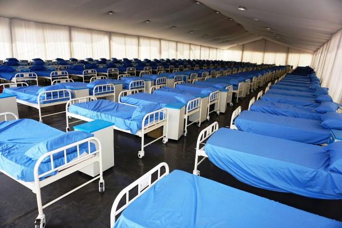 Rows of beds inside the coronavirus isolation centre at the Sani Abacha stadium in Kano