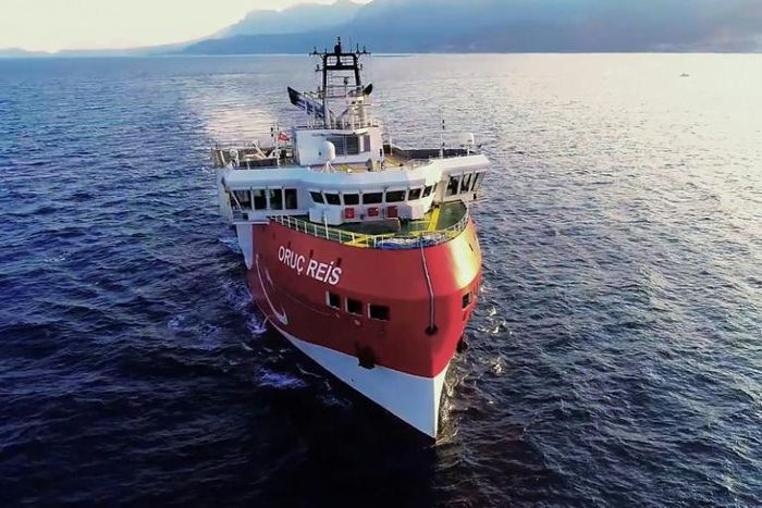 Turkish Defence Ministry picture shows seismic research vessel Oruc Reis headed to disputed waters between Cyprus and the Greek islands of Kastellorizo and Crete
