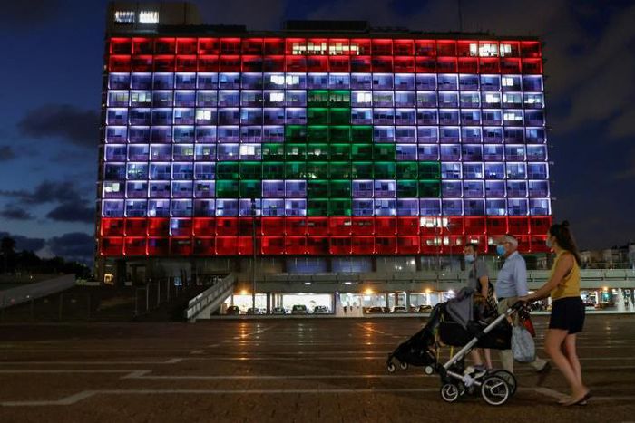 Even though Israel and Lebanon remain technically at war, the Tel Aviv city hall was lit up in the colours of the Lebanese national flag in solidarity with the people of Beirut after the catastrophic blast