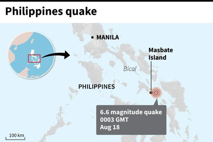 Map showing the area in the Bicol region of the central Philippines that was struck by a shallow 6.6-magnitude earthquake on Tuesday.