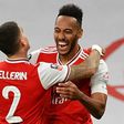 Arsenal's Pierre-Emerick Aubameyang (R) scored against Manchester City