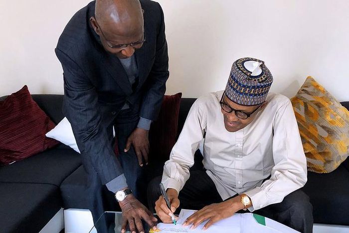 President Muhammadu Buhari with his former Chief of Staff, late Abba Kyari. [Twitter/@BashirAhmaad]