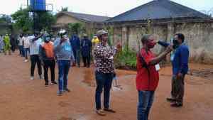 APC members observing the physical distancing directive at the party Governorship primary in Edo on Monday. [NAN]
