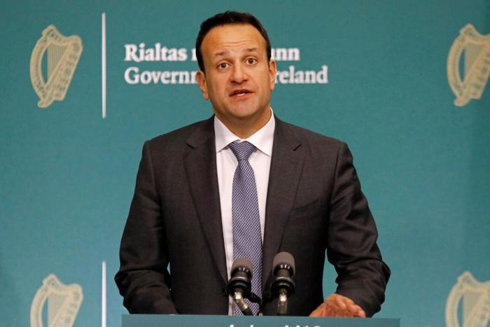 The changes coming into effect after the weekend will see staff return to outdoor workplaces and the reopening of some shops, sports facilities and public amenities; pictured is Prime Minister Leo Varadkar on April 10, 2020
