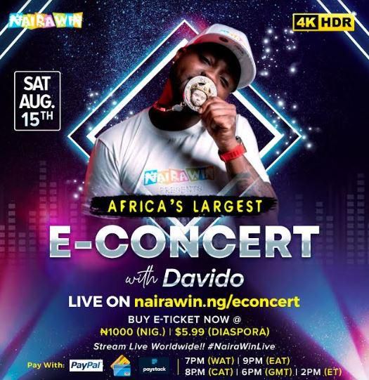 Davido to perform in 4KHD at Africa’s largest E-concert, NairaWin Live (Nairawin)