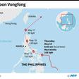Map showing the path of Typhoon Vongfong appoaching the coast of the Philippines on Thursday.