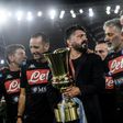 Gennaro Gattuso (C with trophy) celebrates his first trophy as coach with Napoli in the Italian Cup.