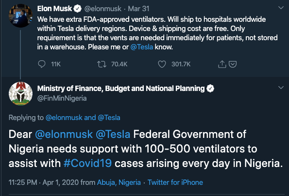 A screenshot of the tweet from the Federal Ministry of Finance, Budget and National Planning