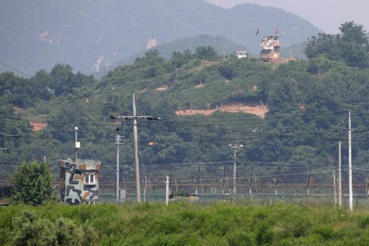 A North Korean guard post (top) faces a South Korean military post across the Demilitarized Zone dividing the peninsula