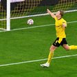 On target: Dortmund's Erling Braut Haaland celebrates scoring