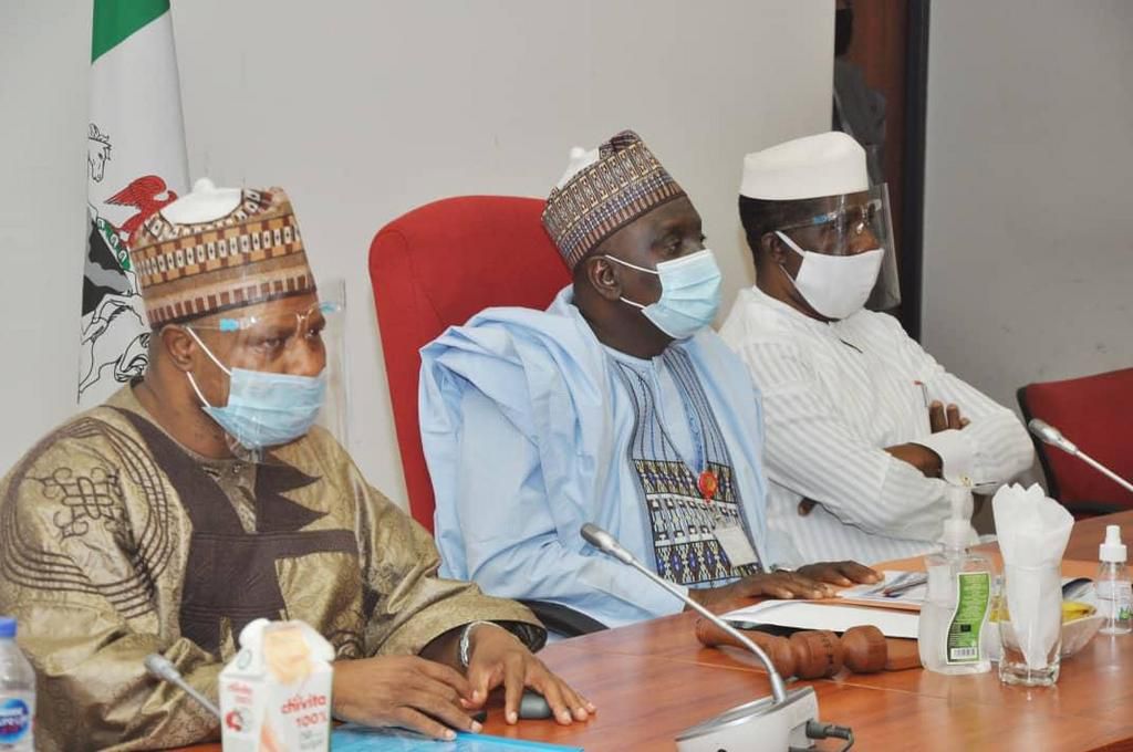Sen. Uba Sani, Sen. Ibrahim Oloriegbe and Sen. Opeyemi Bamidele, during the committee screening exercise.