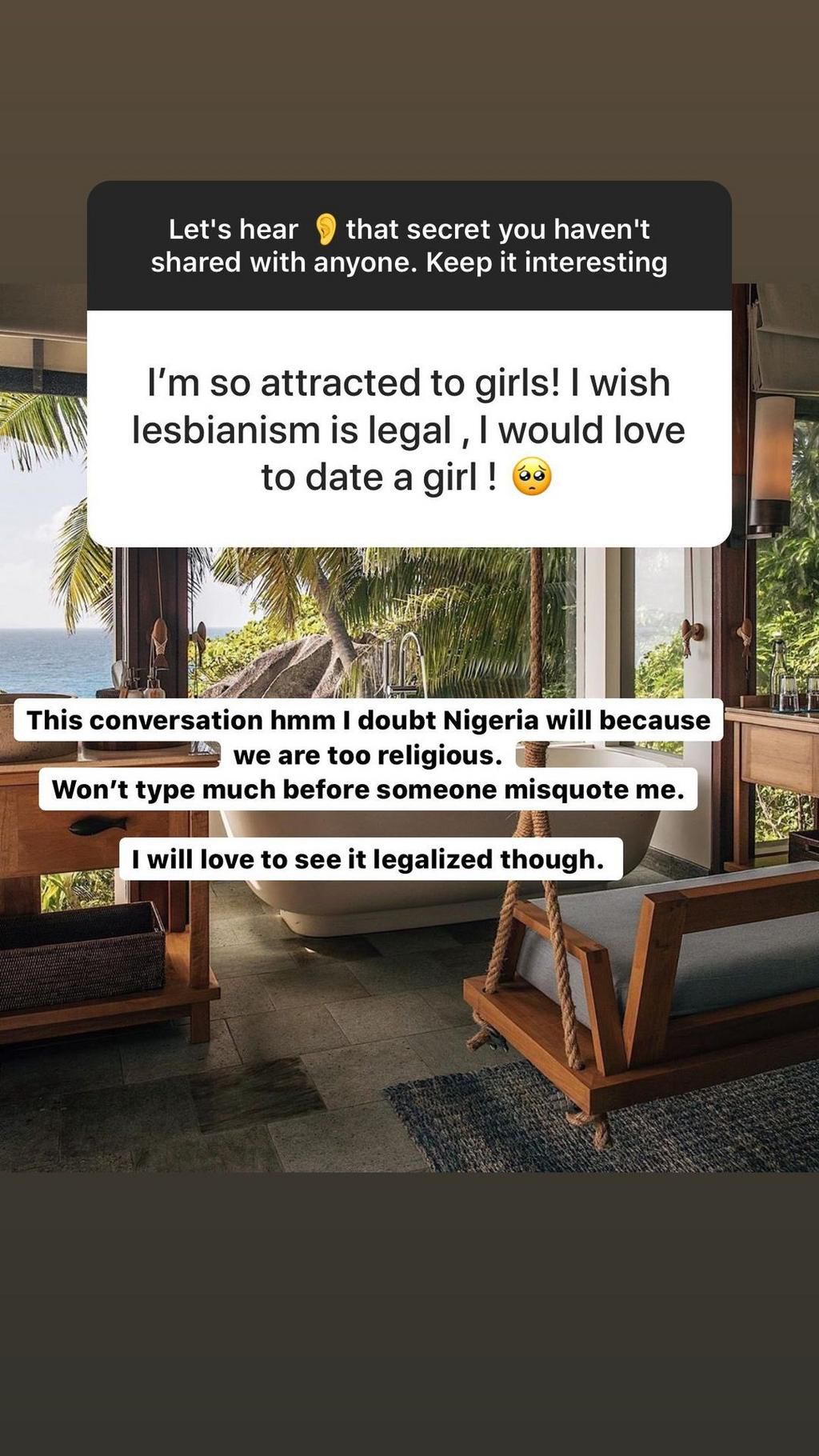 Diane in her response said she also wished that Lesbianism is legalised in Nigeria. [Instagram/DianeRusset]