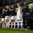 US star Megan Rapinoe kneels during playing of the national anthem in 2016.