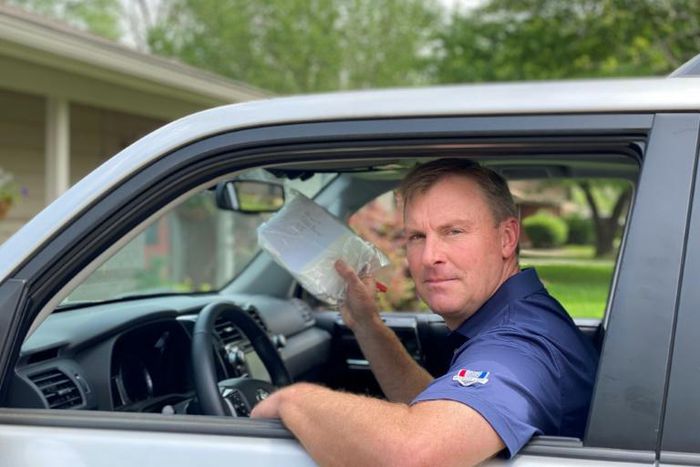 Tom Banning, who helped organize delivery of some 525,000 masks across Texas, is pictured in Austin on April 9