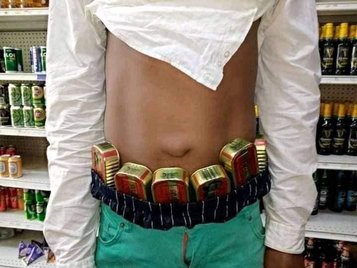Young man caught in supermarket with tins of sardine around his waist