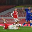 Fox in the box: Jamie Vardy (centre)salvaged a point for Leicester at Arsenal