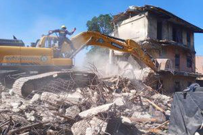 A picture of two-storey building located at Olaosun close, by Abati Barracks, off Western Avenue, Lagos, demolished after failing integrity test on Tuesday. [NAN]