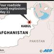 Map of Afghanistan locating Kabul where four roadside bombs exploded on Monday