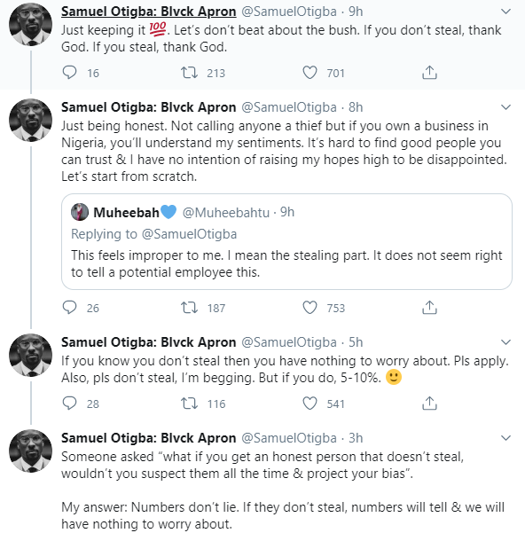 “You can steal because I know you will & I can’t control it” – Employer’s job adverts reads