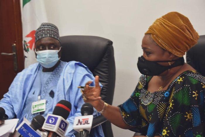 Abike Dabiri-Erewa, Chairman/CEO of Nigerians in Diaspora Commission (NiDCOM) and Vice Chairman, Senate Committee on Diaspora and NGOs, Sen. Ibrahim Oloriegbe. [Twitter/@nidcom_gov]