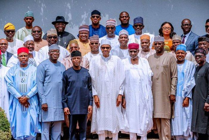 President Muhammadu Buhari meets with Governors elected on the platform of the All Progressives Congress and other party leaders to resolve the crisis in the party over National chairmanship position.  [Twitter/@BashirAhmaad]