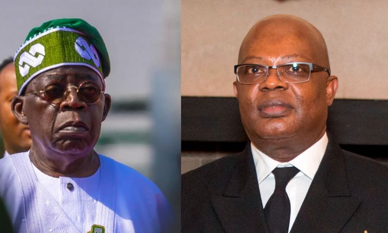L-R: President Bola Tinubu and the Sole Administrator for Rivers State, Vice Admiral Ibokette Ibas (Rtd).