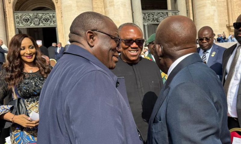 I'm head of the Nigerian delegation - Tinubu jokes with Obi at Pope Leo XIV's inauguration