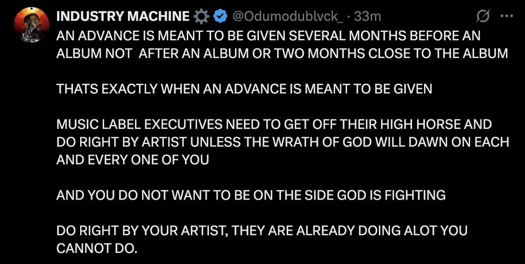 Odumodublvck calls out music executives in new rant on X