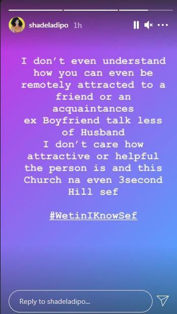 Ladipo says it is abominable for anyone to find their friend's ex spouse attractive. [Instagram/ShadeLadipo]