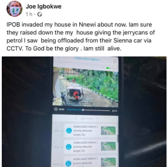 A screenshot of Joe Igbokwe's residence being invaded in Anambra (IPOB)