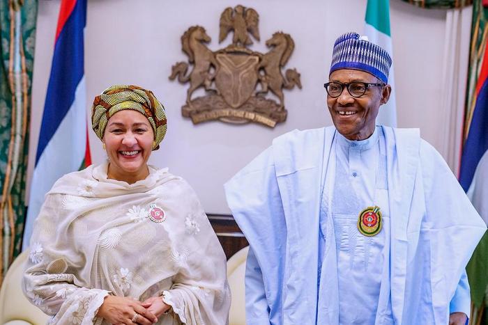 President Buhari receives in audience H.E. Amina Mohammed, Deputy Secretary General United Nations in State House on 26th Nov 2019 (Twitter/@BayoOmoboriowo)