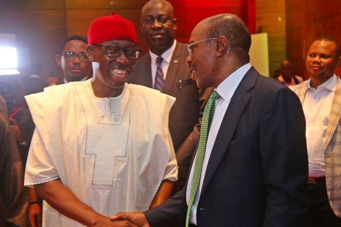 Delta Governor, Sen Ifeanyi Okowa  and the Governor of the Central Bank of Nigeria, Godwin Emefiele (Asaba Metro)