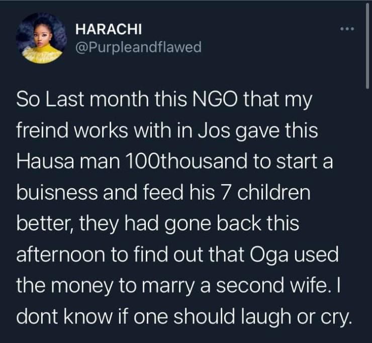 NGO donates money to man to feed his 7 children, he uses it to marry second wife