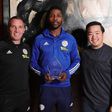 Brendan Rodgers, Kelechi Iheanacho and Khun Top (Twitter/Leicester City)