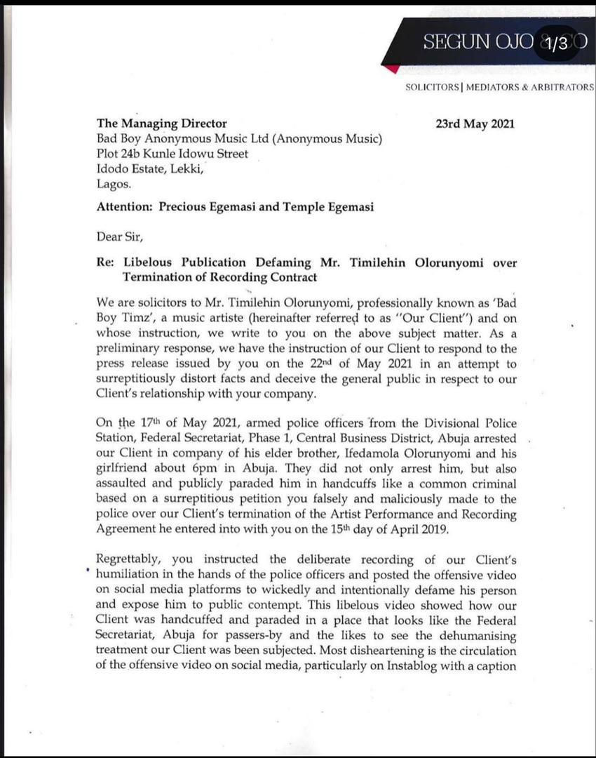 Singer Bad Boy Timzs slams his former label Anonymous Music with N200,000,000 lawsuit 1