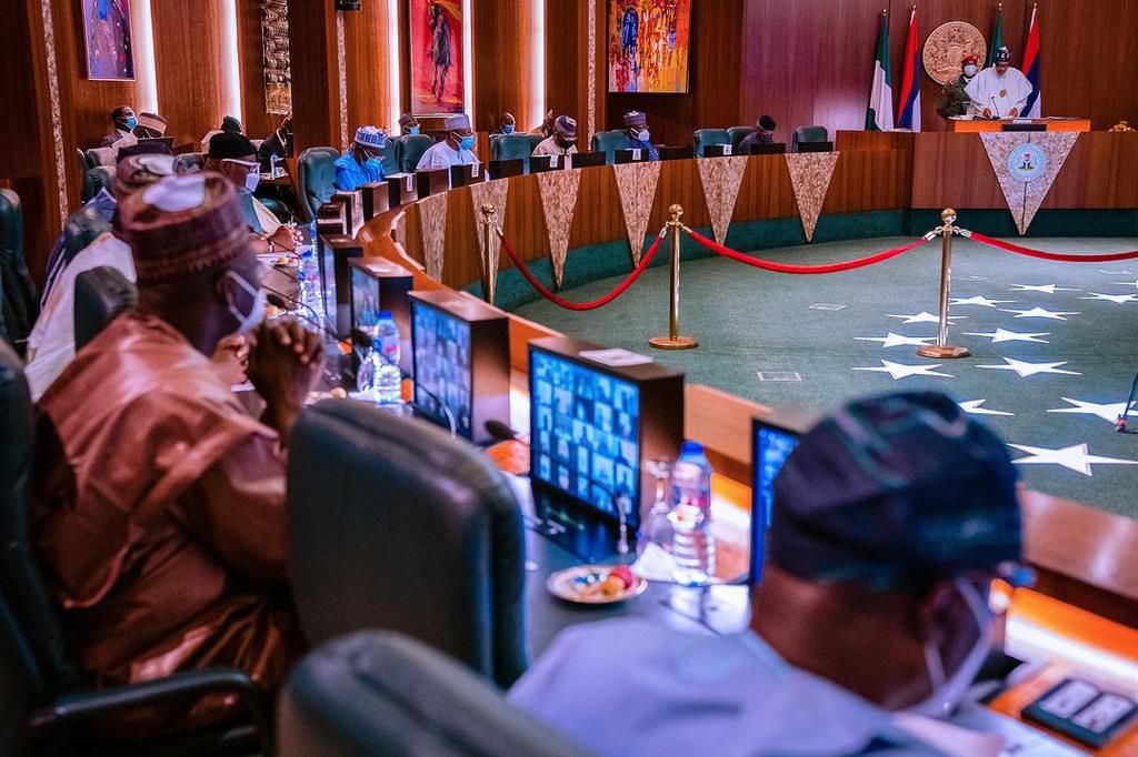 President Buhari in a meeting with state governors on Tuesday, December 8, 2020 (Tolani Alli)