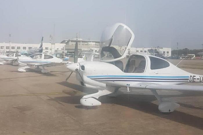 Minister of Aviation, Sen. Hadi Sirika receives the first batch of three training aircraft for training college Zaria. [Twitter/@hadisirika]