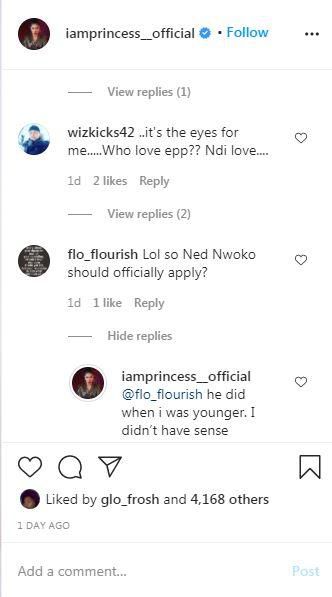 Princess says she rejected his advances because she 'didn't have sense.' [Instagram/IamPrincessOfficial]