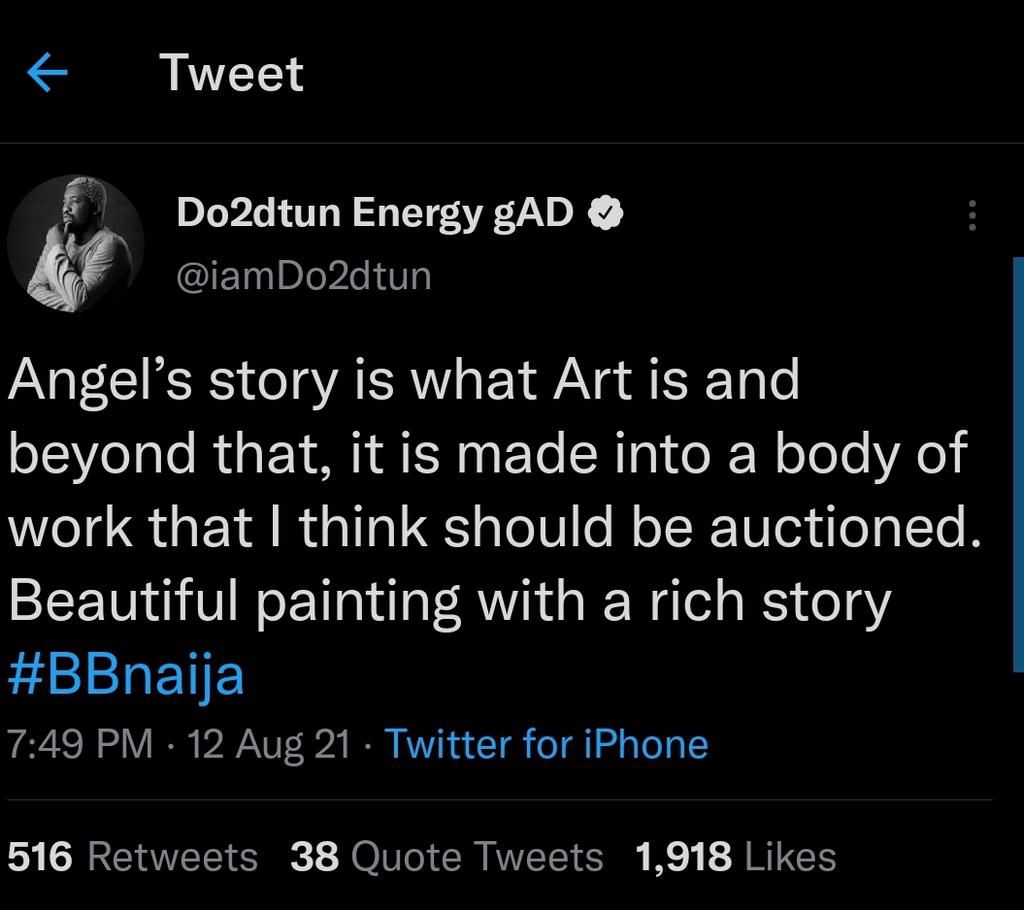 BBNaija Angel's Twitter reactions [Twitter]